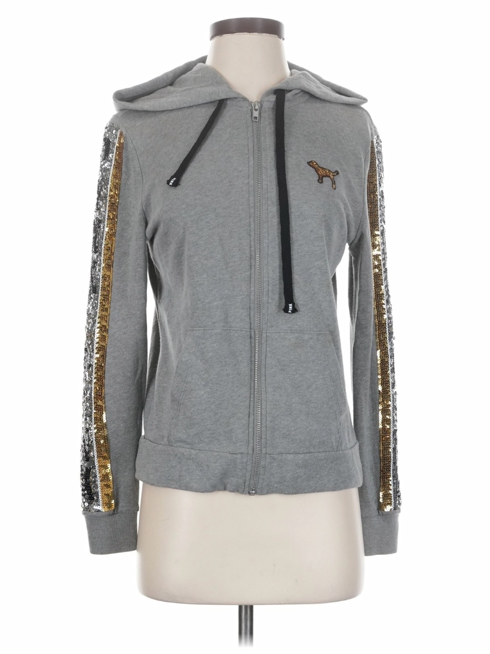 Victorias Secret PINK Grey Zip-Up Sequin Hoodie - Size XS